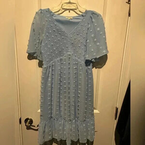 JODIFL Blue Dot Textured Short Sleeve Maternity Dress